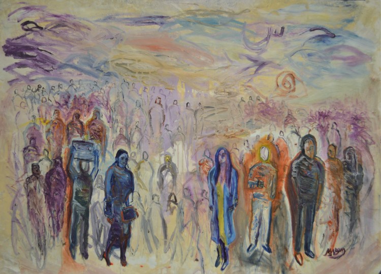 3) The Return - Timelines Series (100 by 70 cm, Oil and Household Emulsion on Canvas, Mo Negm, 2018)