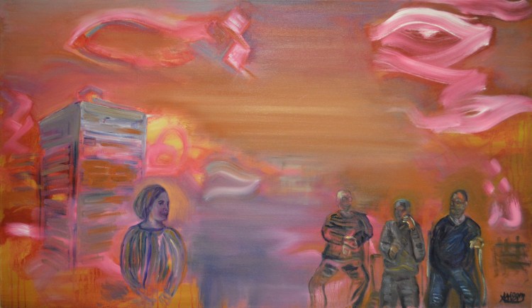 5) Distance Between Us - Timelines series (120 by 60 cm, Oil on Canvas, 2018, Mo Negm)