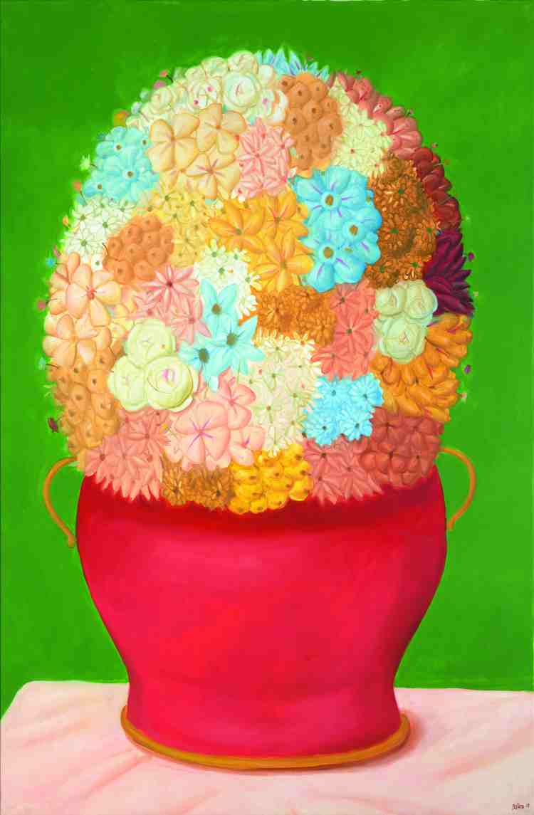 fernando botero - flowers - 2018 - oil on canvas - courtesy custot gallery dubai and the artist