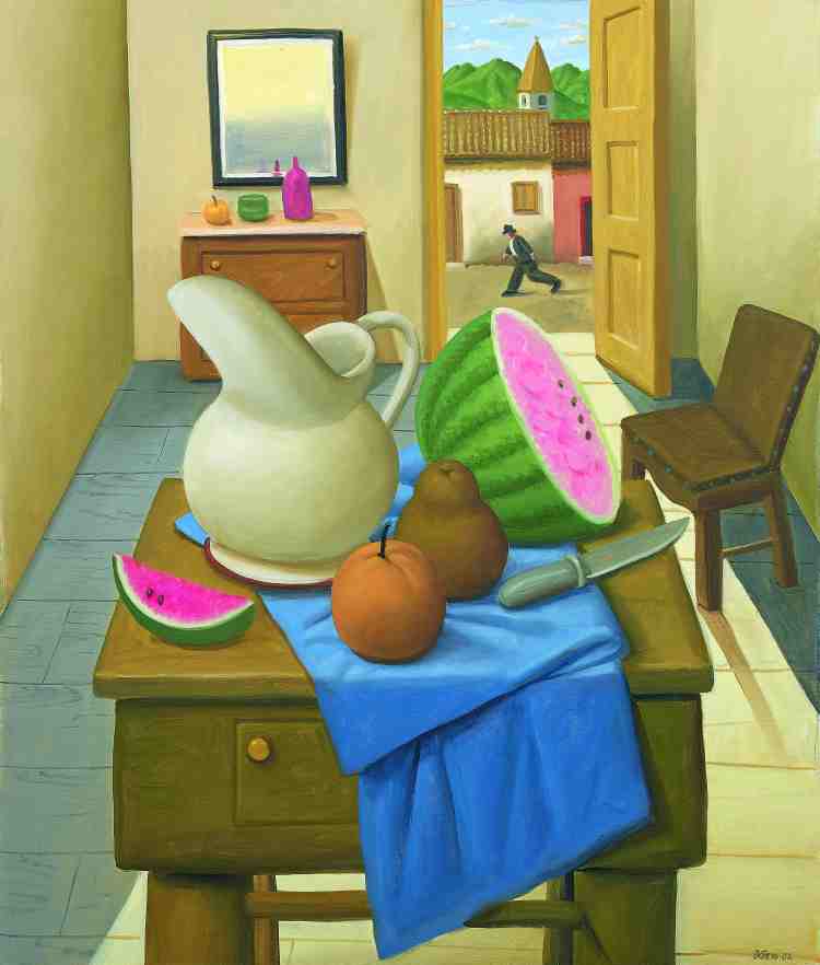 fernando botero - still life - 2002 - oil on canvas - courtesy custot gallery dubai and the artist