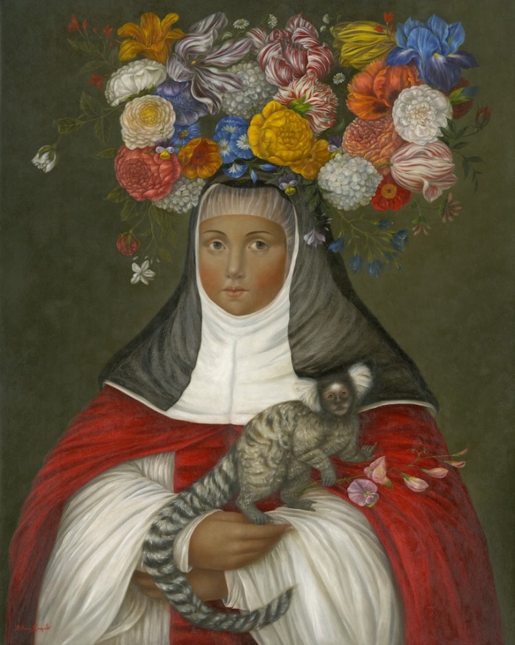 Crowned Nun with Marmoset (oil on linen, 2018)